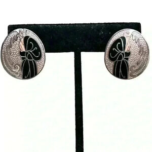 Vintage Art Deco oval enamel stud earrings
